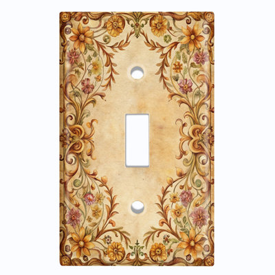 Couvercle de plaque d'interrupteur en métal; Bascule de taille standard 1 US - image imprimée d'un cadre floral rétro