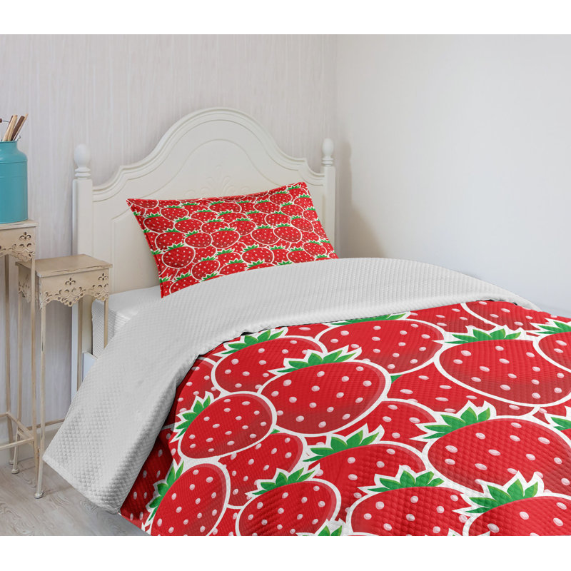 Twin Red Quilted Bedspread Set with Pillow Sham