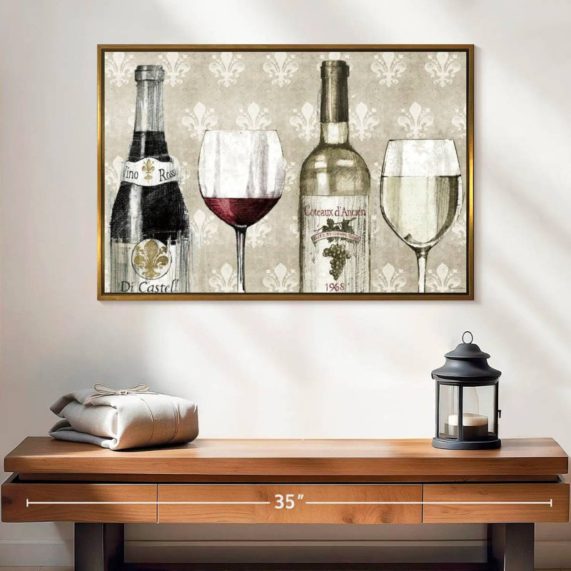 Crayon à vin III, 25 po x 17 po, Cadre flottant doré