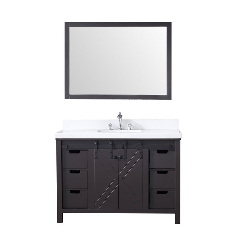 Marsyas 48 in W x 22 in D Bath Vanity, Faucet Set and 44 in Mirror, Brown, White Cultured Marble