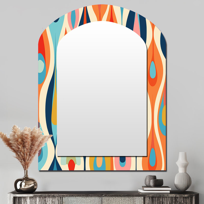 Rétro abstrait gouttes abstraites - Miroir décoratif abstrait en métal sur arche, 43 po x 33 po