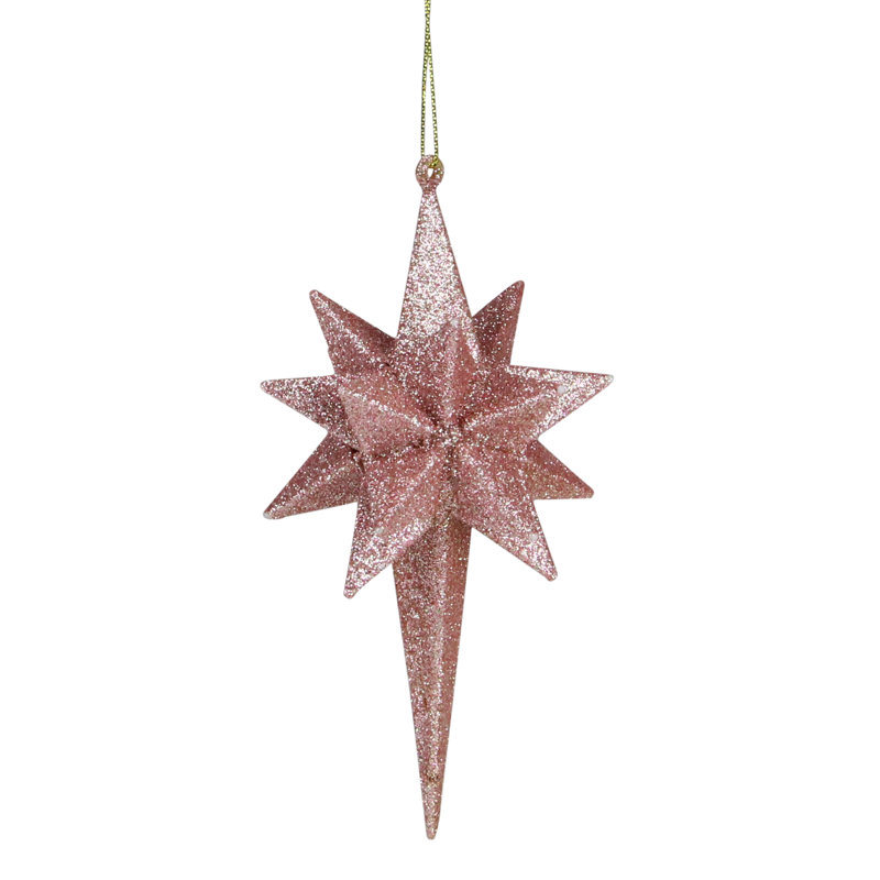 Ornement de Noël étoile scintillante géométrique, Rose, H 6,25 po x l 2,5 po x P 2,5 po