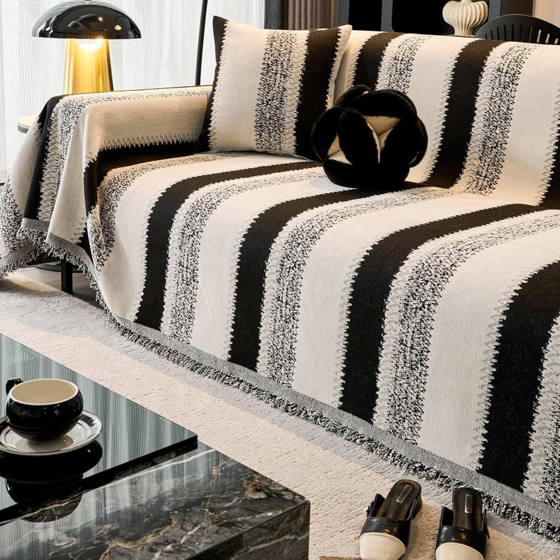 Housse de canapé en chenille -, H 70 po x l 102 po, Chenille noir