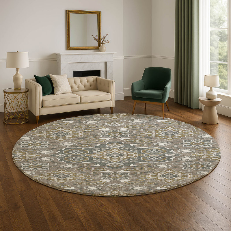 Premium Machine Washable Crestover AMF1853 Global Rug, Round 8'