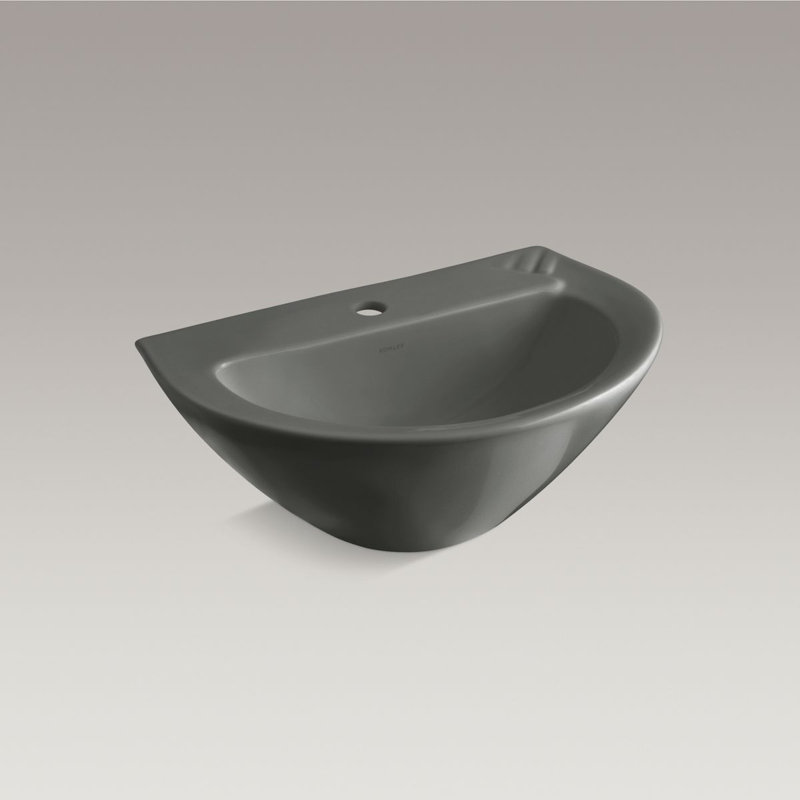 Lavabo de salle de bain piédestal en porcelaine vitrifiée 19,75 po Parigi, Gris tonnerre, 4" Centres