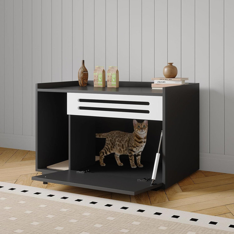 Cat Litter Box Enclosure with Ventilated Panel Hidden Litter Box Furniture with Drop Down Door, Indoor Cat House