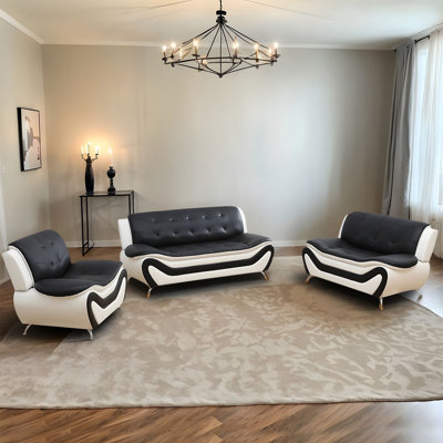 Ensemble de canapé de salon en similicuir 3 pièces