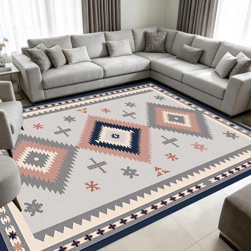 Navy Three Diamond Rug area rugs for Living Room, Soft and Comfortable, Suitable for all seasons, easy to maintain, machine washable Indoor floor mat, Under Table Farmhouse suitable for Bedroom, Dining Room, Study,  Balcony, Home Decor Patio