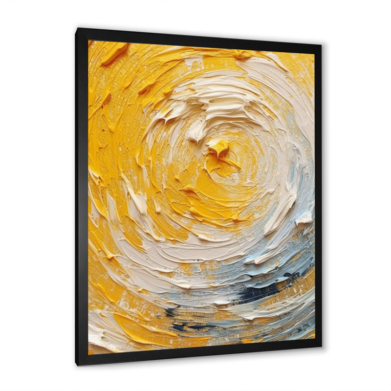Décoration murale spirale jaune crème - spirales abstraites, H 32 po x l 24 po x P 1 po, Cadre simple noir