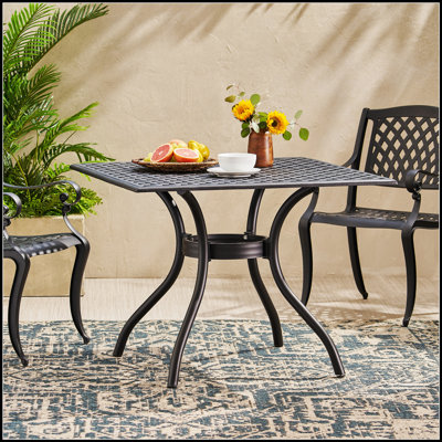 Cayman Arch Mesh 39 Inch Square Cast Aluminum Outdoor Dining Table, Durable and Stylish for Patio Gatherings