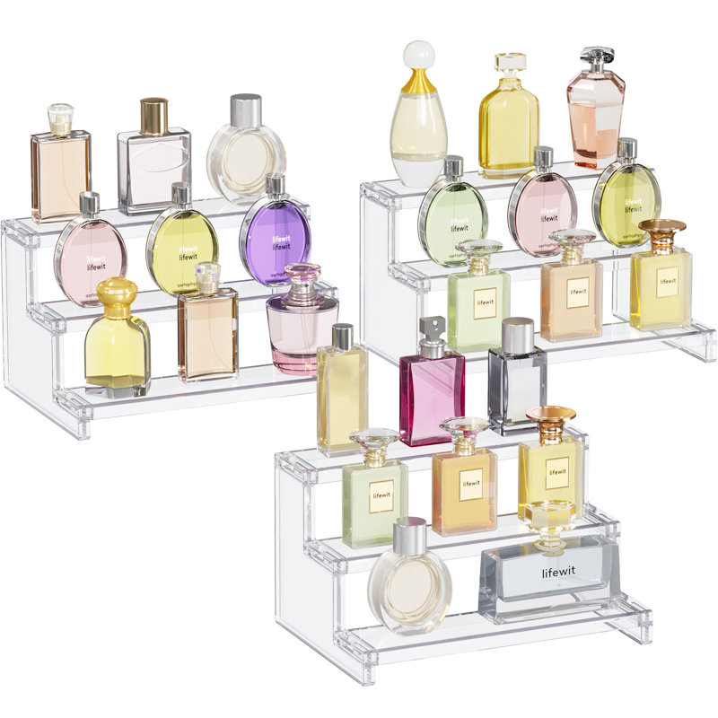 Présentoir à 3 niveaux transparent, organisateurs en plastique pour figurines, petit gâteau, parfum, dessert, présentoir de bureau pour organiser