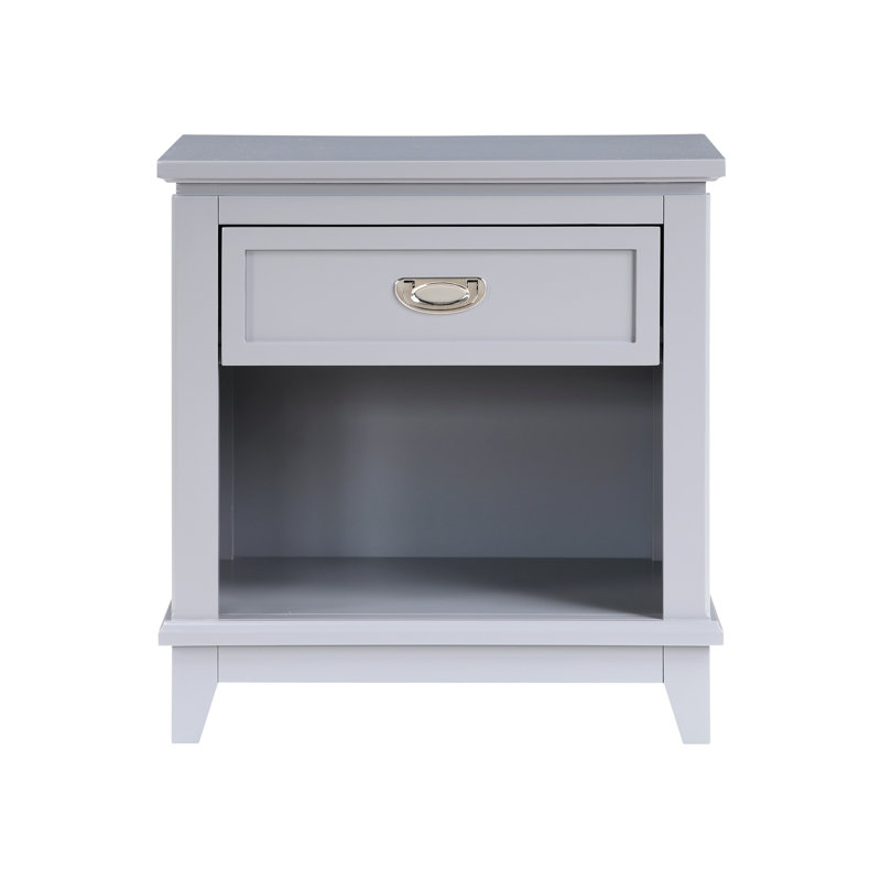 Table de chevet classique bleu marine avec tiroir de rangement et dessous, sans assemblage pour une utilisation dans la chambre à coucher de style, une poignée en nickel poli