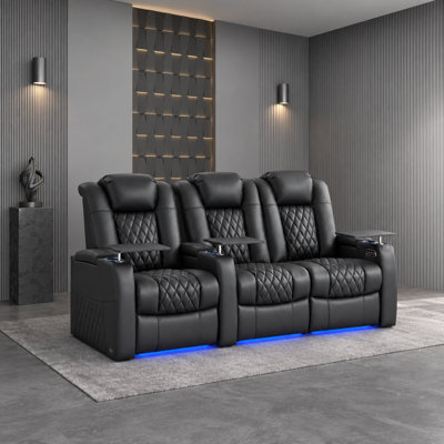 Power Zero Gravity Top Grain Leather Home Theater Recliner Seating