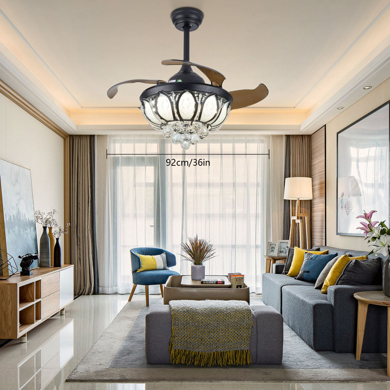 36'' Crystal Ceiling Fan Light with Remote Control