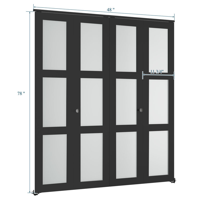 Portes pliantes en verre givré 3-Lite 78 po avec quincaillerie d'installation pour porte d'une hauteur de 80 po