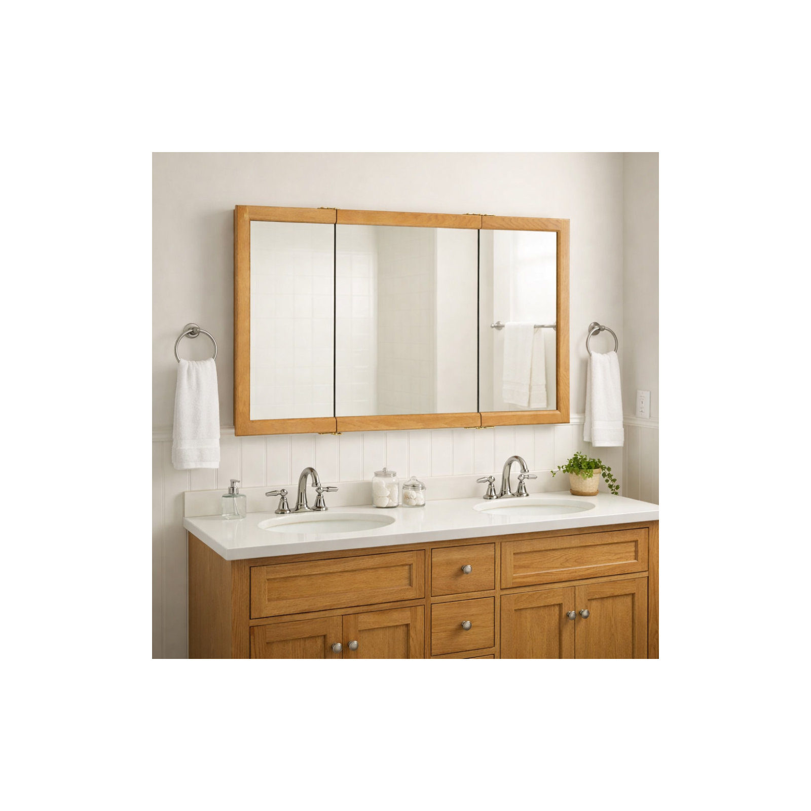 Bathroom Medicine Cabinet, Wall Mounted, Mirror, Nutmeg Oak, 30" H x 48" W x 5" D