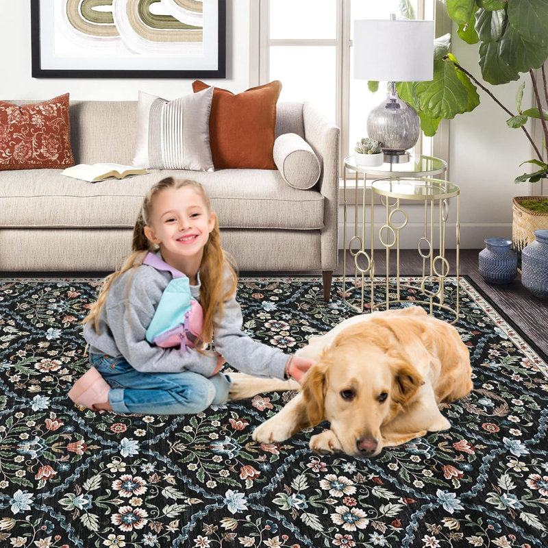 2x6 Washable Vintage Runner Rug, Non-Slip, Low Pile, Stain-Resistant, Boho Throw Carpet for Kitchen, Hallway, Living Room, Bedroom, Red/Brown.