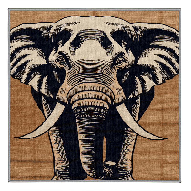 Tapis à motif d'éléphants asiatiques lavables , Carré 4 pi