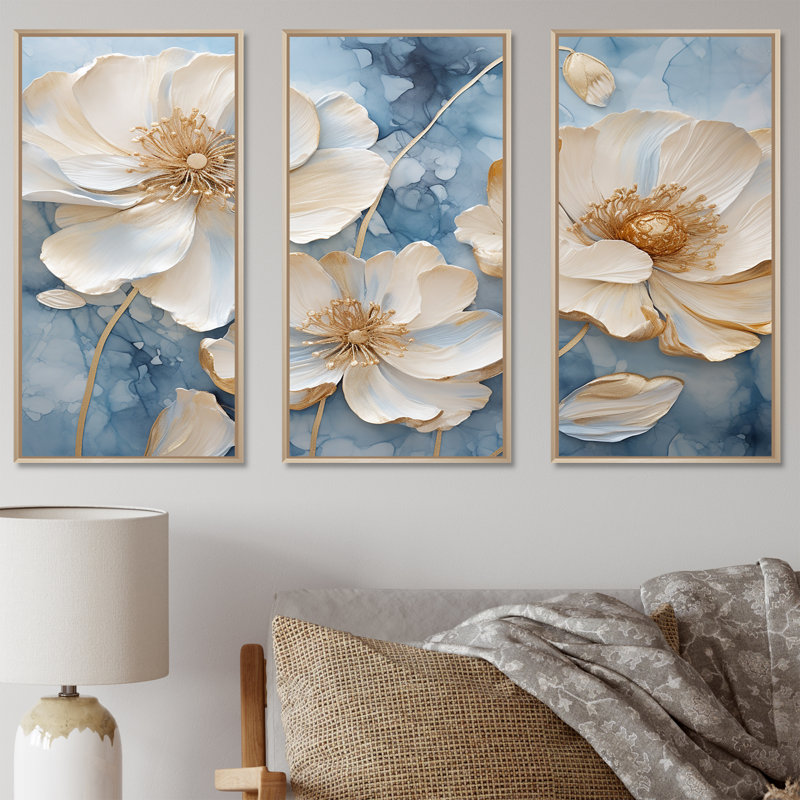 Floral Delights In Ranunculus - ensemble d'art mural Renoncule, Cadre naturel flottant, H 40 po x l 60 po x P 1 po