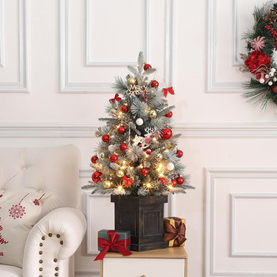 Arbre de Noël 3 pi avec base boîte noire, arbre de Noël enneigé avec 78 lumières à DEL, décorations de table
