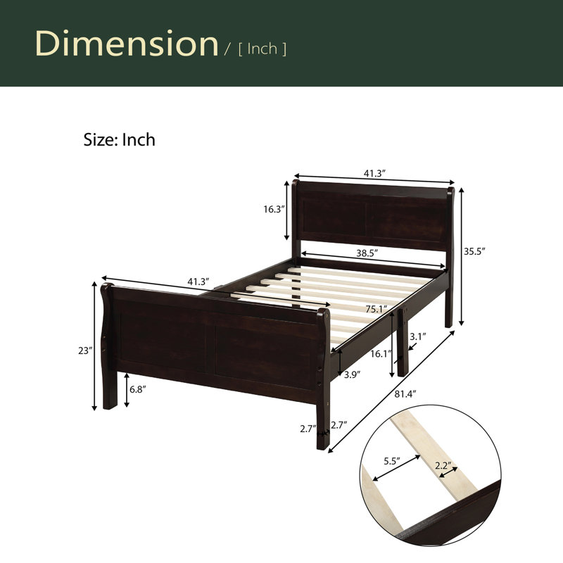 Lit plateforme avec base de lit en bois et lit-bateau, Espresso