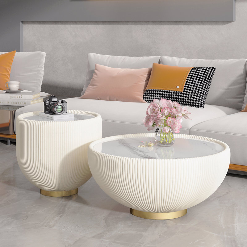 Table basse en forme de tasse, Beige, H 16,93 po x L 19,69 po x l 19,69 po