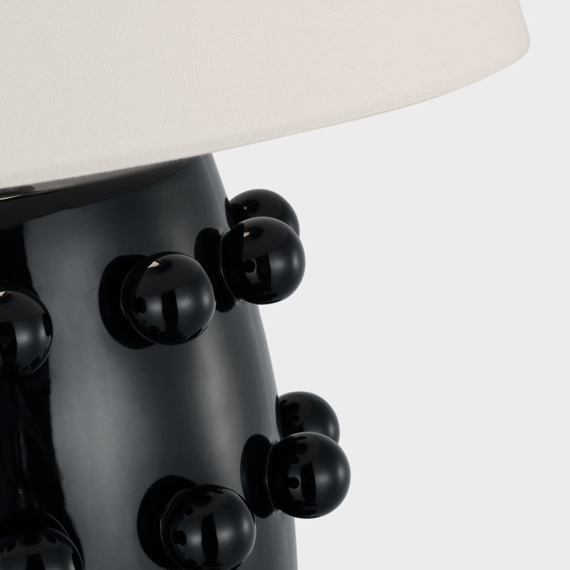 Linden Medium Cordless Table Lamp in Black with Linen Shade