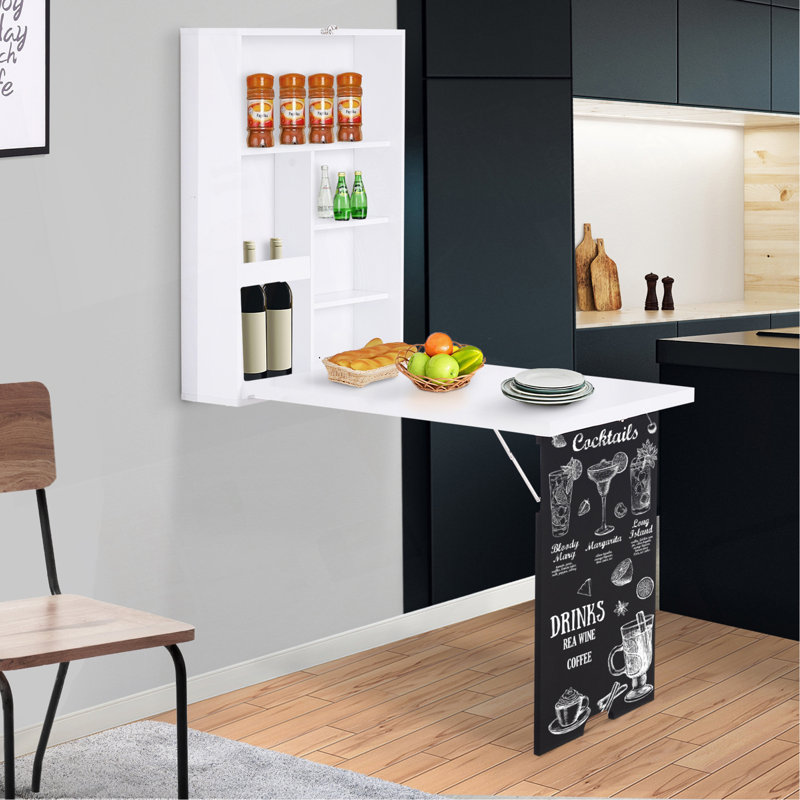 Bureau mural pliable mural avec tableau noir, bureau flottant convertible pliable avec tablettes, blanc