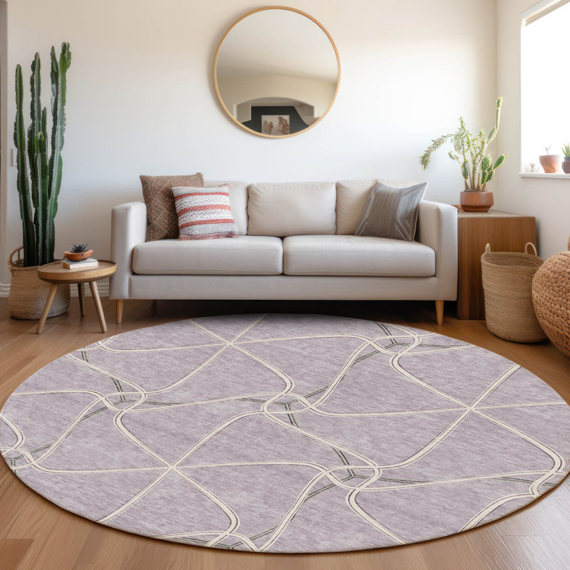 Premium Machine Washable Prisco Lavender Rug, Round 8'