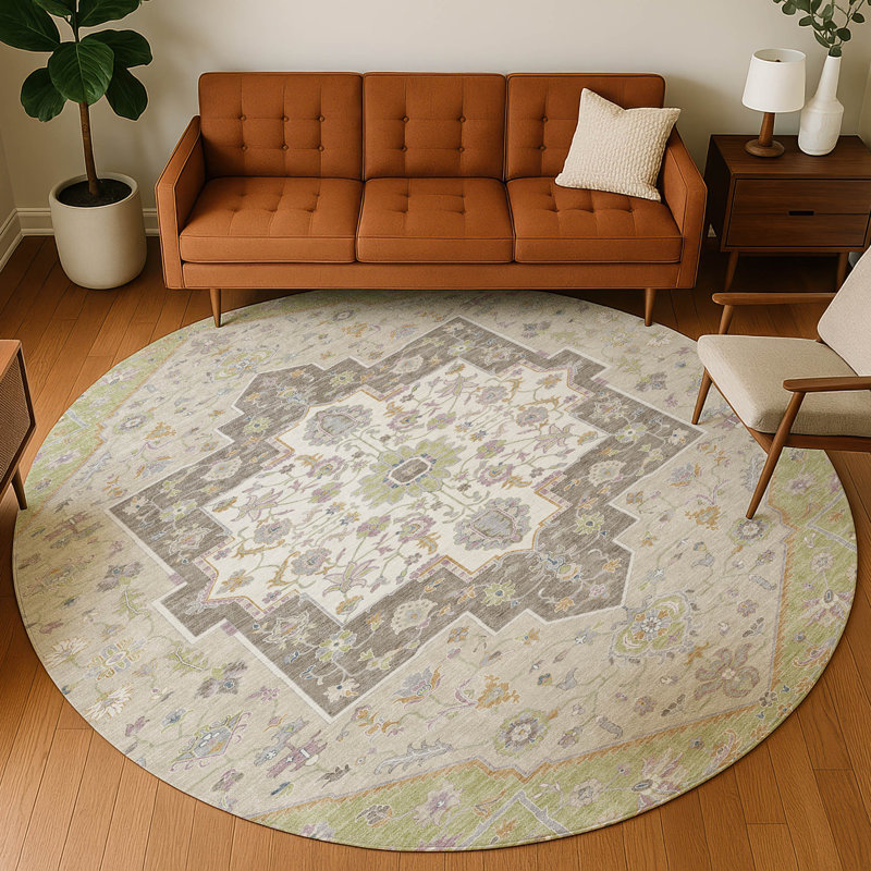 Machine Washable Indoor/Outdoor Chantille ACN2533 Traditional Rug, Round 8', Aloe