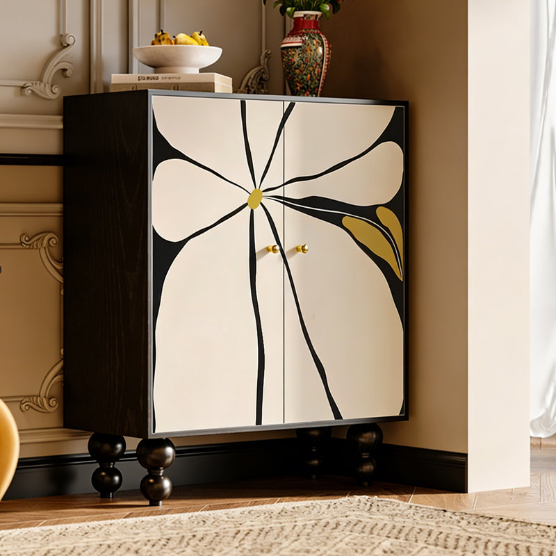 Armoire en bois massif avec poignées en métal élégantes, Noir