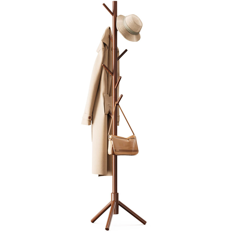 Solid Wood Freestanding 8 - Hook Coat Rack, Brown