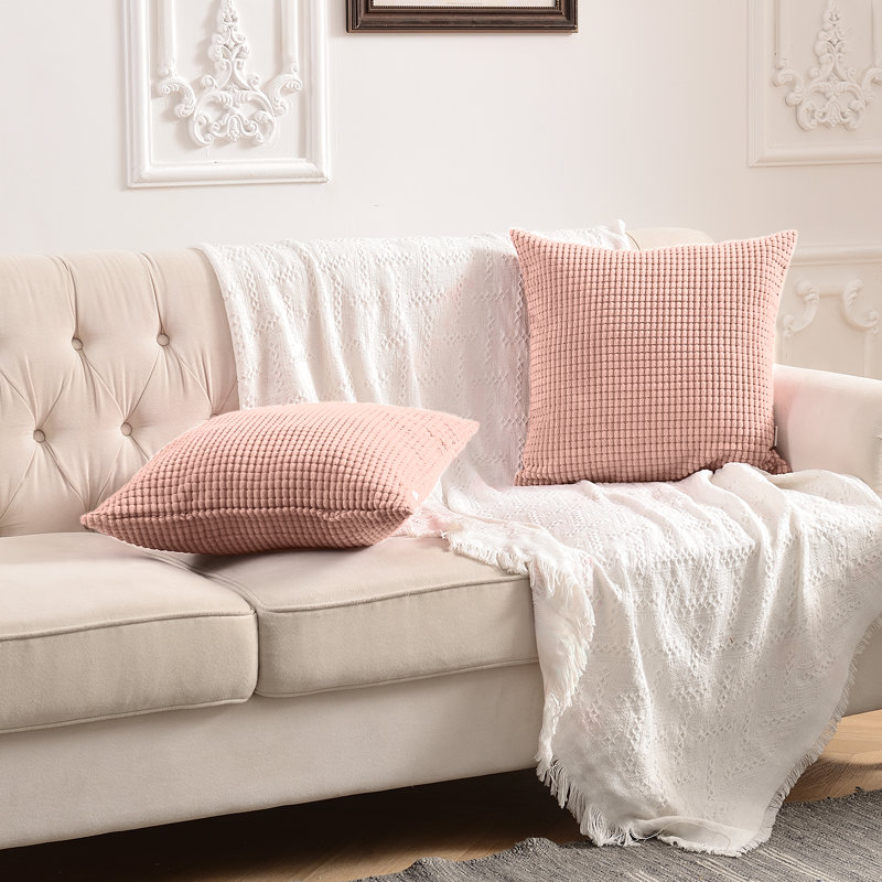 Housse de coussin carré à carreaux, Rose doux, 18 po x 18 po