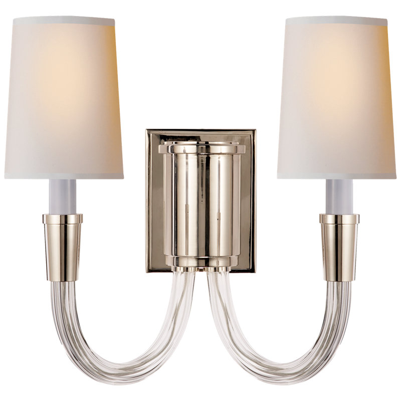 Thomas O'Brien Vivian Double Sconce, Polished Nickel, Fabric