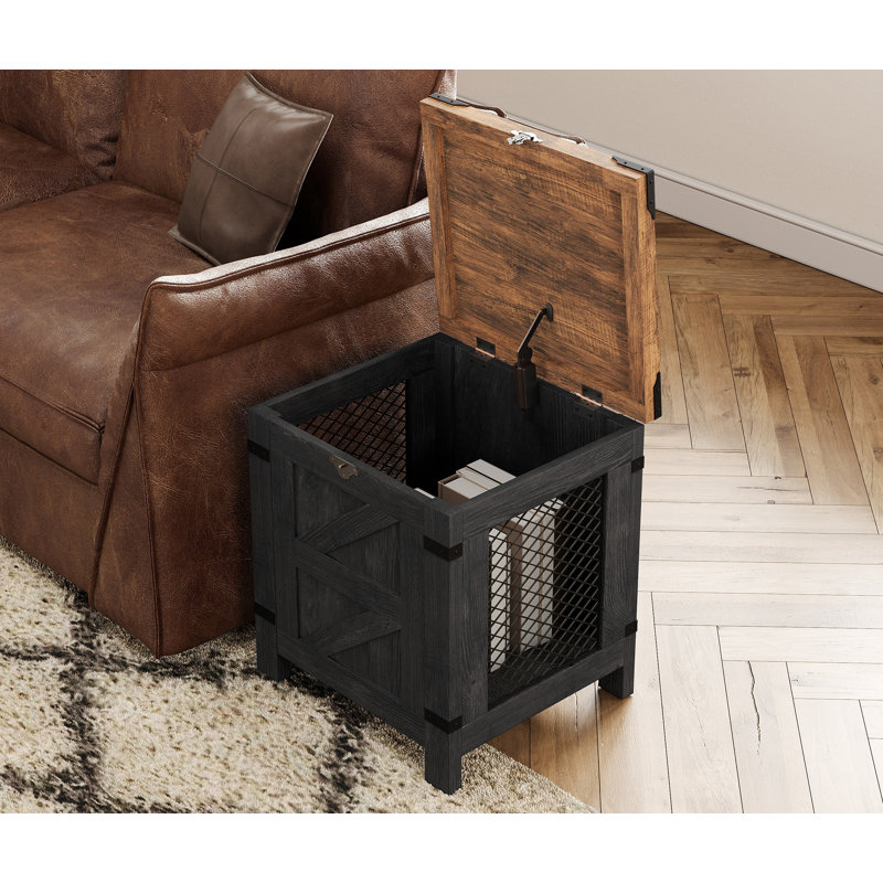 Table de chevet avec serrure rustique et armoire de rangement pour petits espaces, table d'appoint, Noir / brun