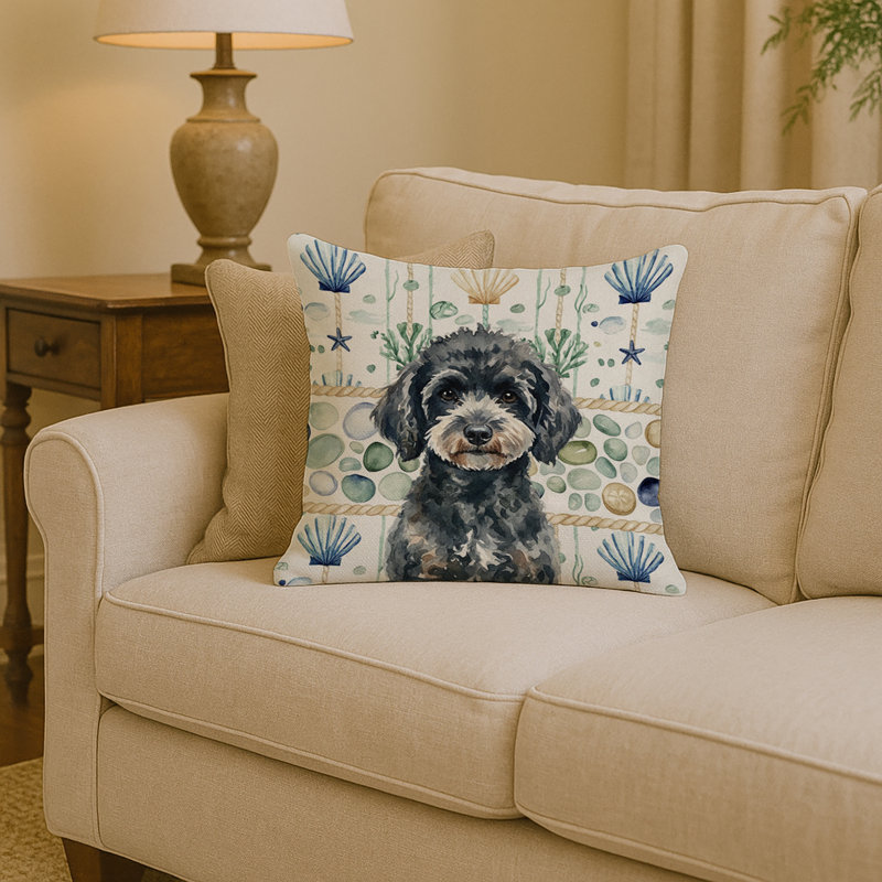 Coussin Miniature, Carré 14 po, Caniche noir miniature