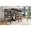 Lit mezzanine simple en métal avec bureau double, prises de courant et rangement, conception peu encombrante, garde-robe de finition, tablettes, prise de courant pour une utilisation pratique, design