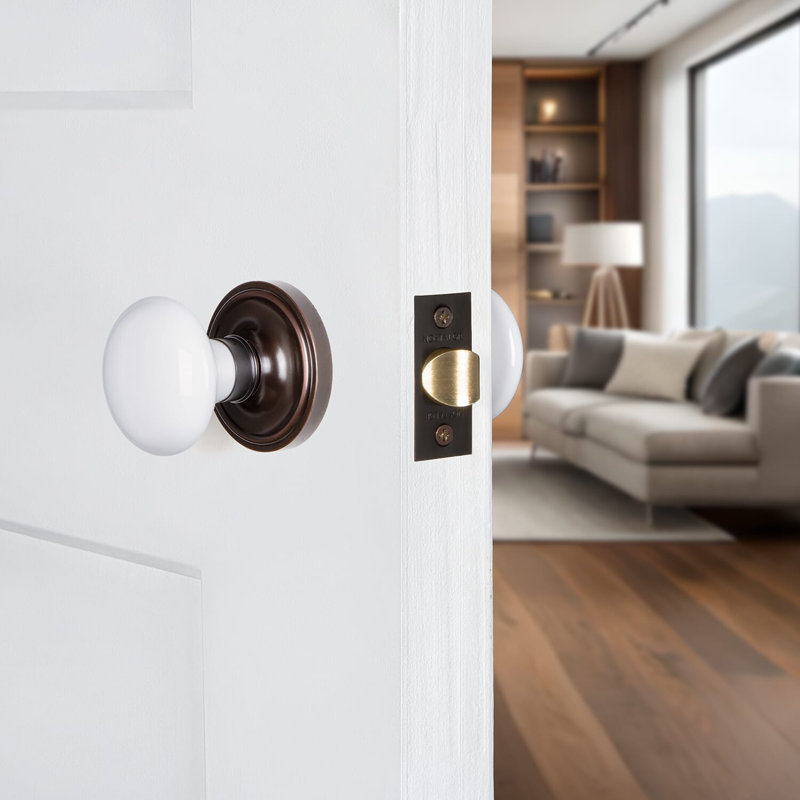 Classic Rosette with White Porcelain Door Knob, Timeless Bronze, 2.75"