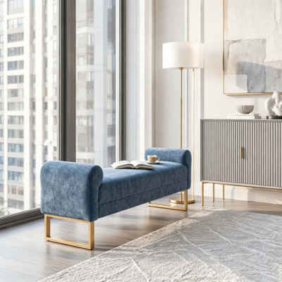 Banc de bout moderne de 55 po de large avec revêtement en similicuir et table d'appoint