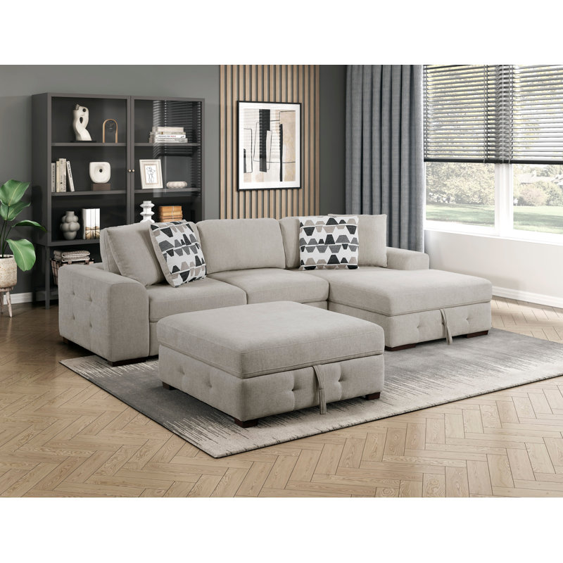 Repose-pieds moderne avec rangement en taupe capitonné doux