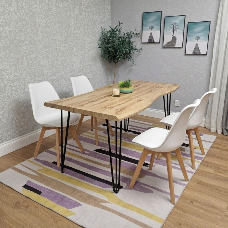 Dining Set, White/Brown, 75cm H x 140cm L x 80cm W  