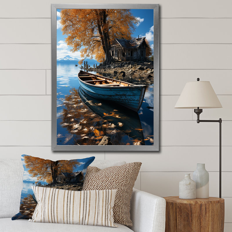 Blue Lakeside Hideaway II, 32" H x 24" W, Cadre photo noir