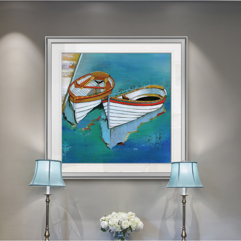 « plage reflection », peinture, H 16 po x l 16 po x P 1,5 po, Encadrement argenté