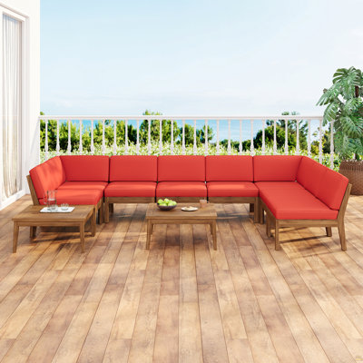 Ensemble de canapé modulaire 8 places en bois d'acacia