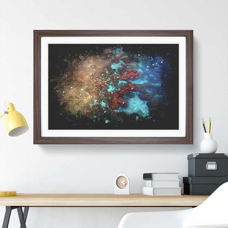 The Great Barrier Reef Coral Paint Splash - Picture Frame Graphic Art, Walnut Framed, 65cm H x 90cm W x 2cm D