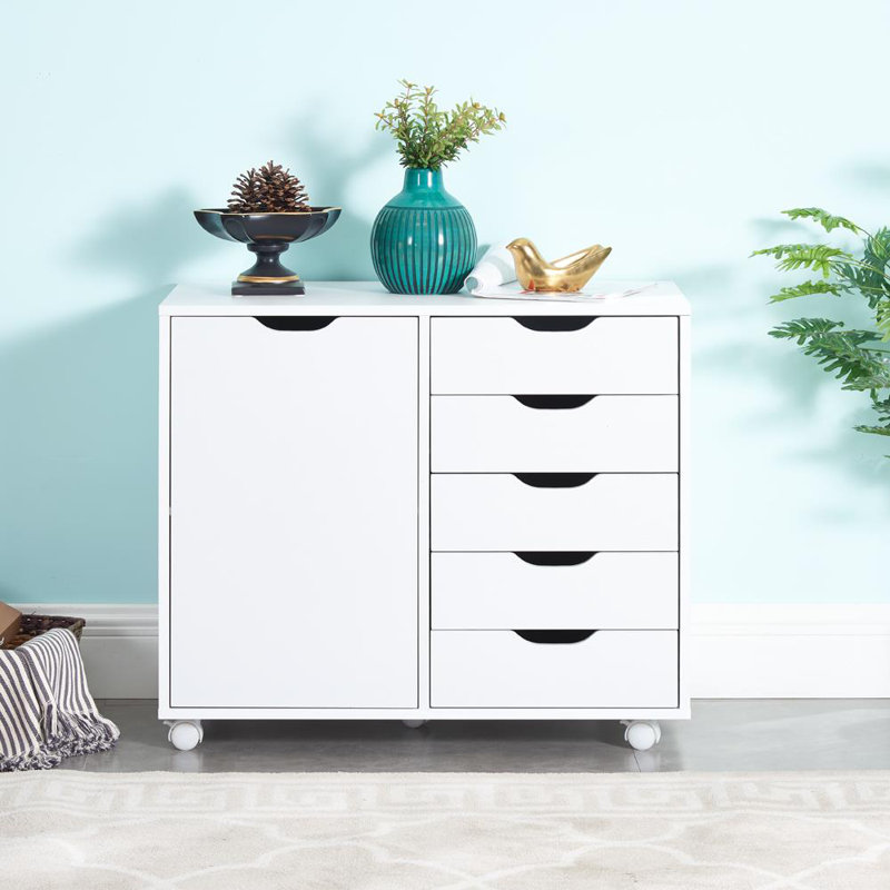 5-Drawer Decorative Filing Cabinet on Wheels – Stylish Office Storage Cabinet with Locking Features for Secure and Efficient Organization