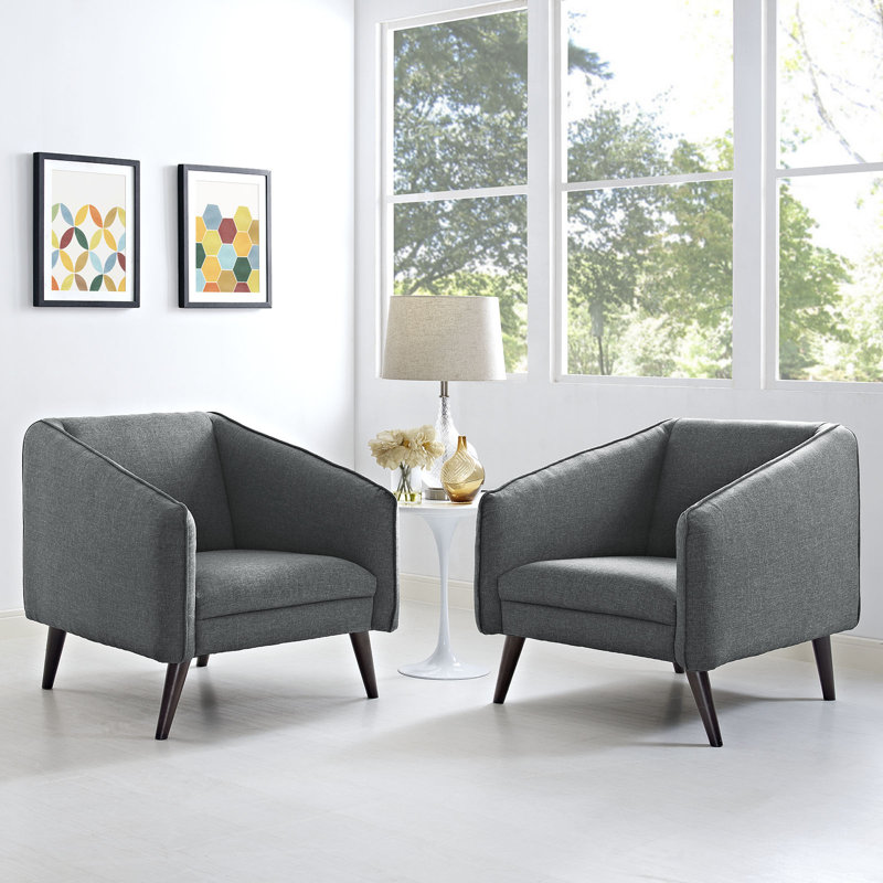 Modway Slide Mid-Century Modern Armchairs, Gray Performance Velvet