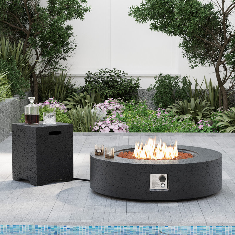 Kinzie Round Concrete Propane Smokeless Fire Pit Table, Stone Gray