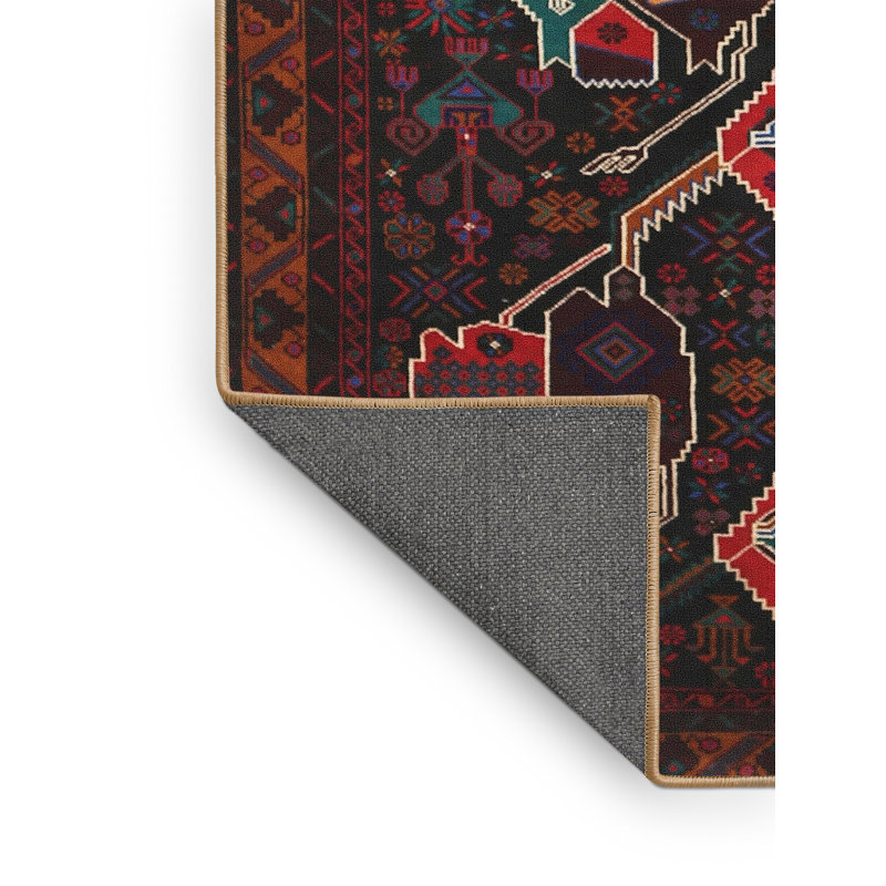 Tapis traditionnel noir/rouge/bleu, Rectangle 3 pi x 5 pi