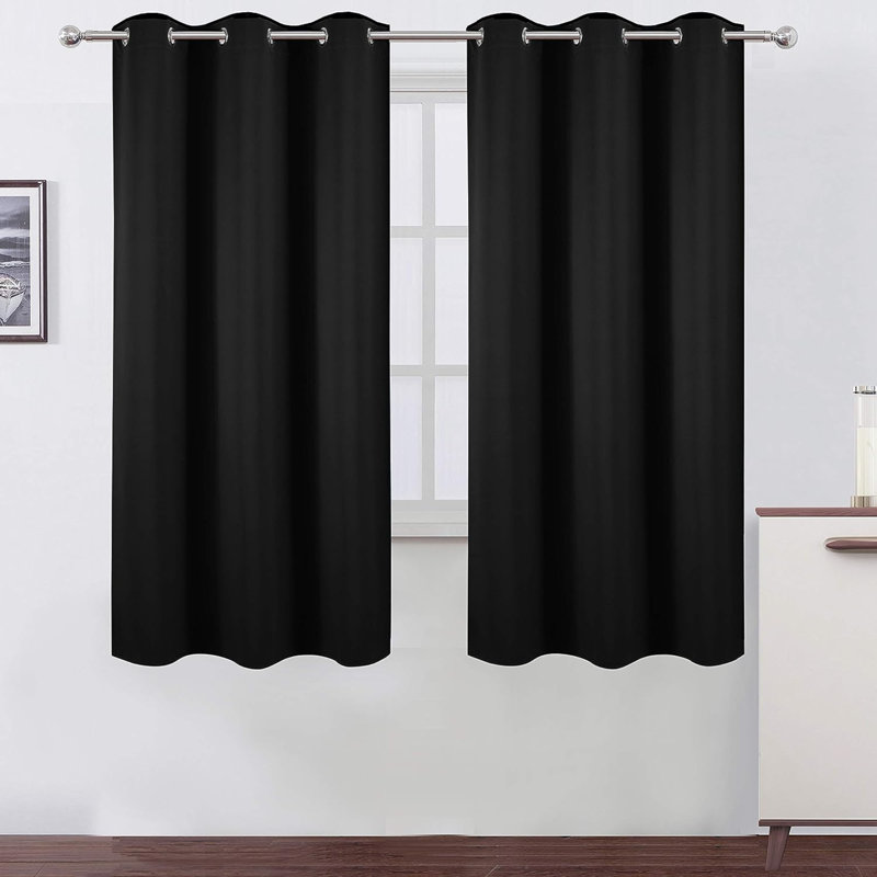 Erfried Blackout Curtain Pair, Black, 38" W x 63" L
